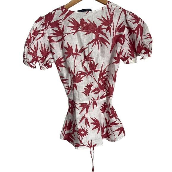 NWOT Polo Ralph Lauren Linen Floral Wrap Blouse in Red and White - Picture 6 of 7